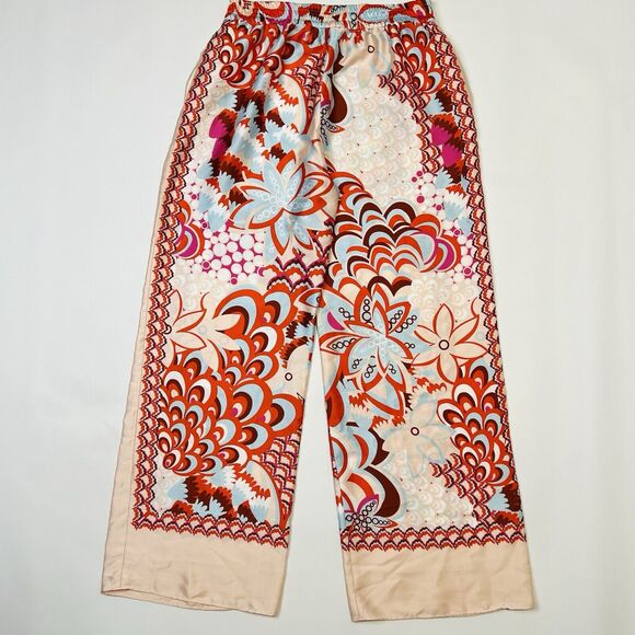 Zara Wide Leg Trousers Womens Medium Flowing Patchwork Pink Floral Print - Picture 7 of 7